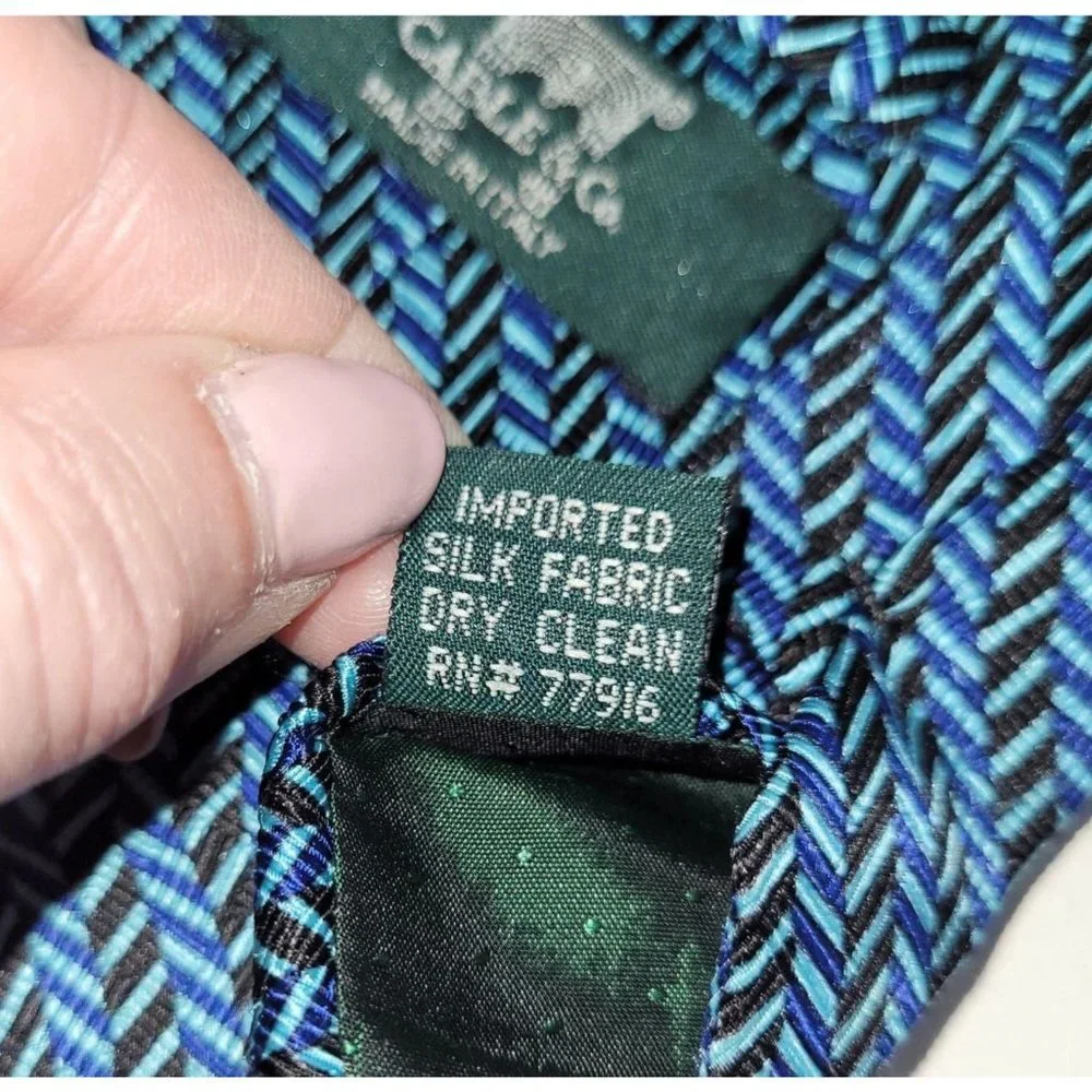 Cable & Co Mens Silk Neck Tie‎ Blue/Black Print Made in Italy